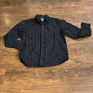 Men's Rare Vintage 100% Cotton Black Casual Button Down Shirt w/Stripes, Sz. L.